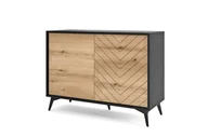 Komody - Komoda dwudrzwiowa jodełka do salonu Diamond 104 cm Dąb Evoke Czarny Mat - miniaturka - grafika 1