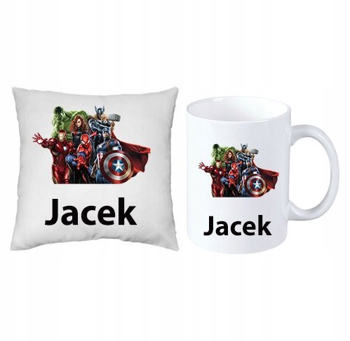 Avengers Marvel ZESTAW PODUSZKA + KUBEK + IMIĘ