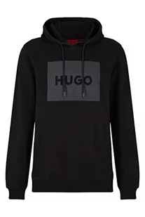 HUGO Męska bluza z kapturem Duratschi223 z bawełny, frotte z nadrukiem logo, Czarny, L - Bluzy męskie - miniaturka - grafika 1
