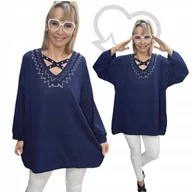 Bluzki damskie - ELEGANCKA TUNIKA ZDOBIONYM DEKOLTEM blink cyrkonie diament 50 52 5XL 3213 - miniaturka - grafika 1