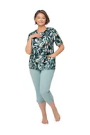Piżamy damskie - PIŻAMA DAMSKA 2XL TURKUS LIŚCIE ROZPINANA KRÓTKI RĘKAW SPODNIE BAWEŁNA - miniaturka - grafika 1