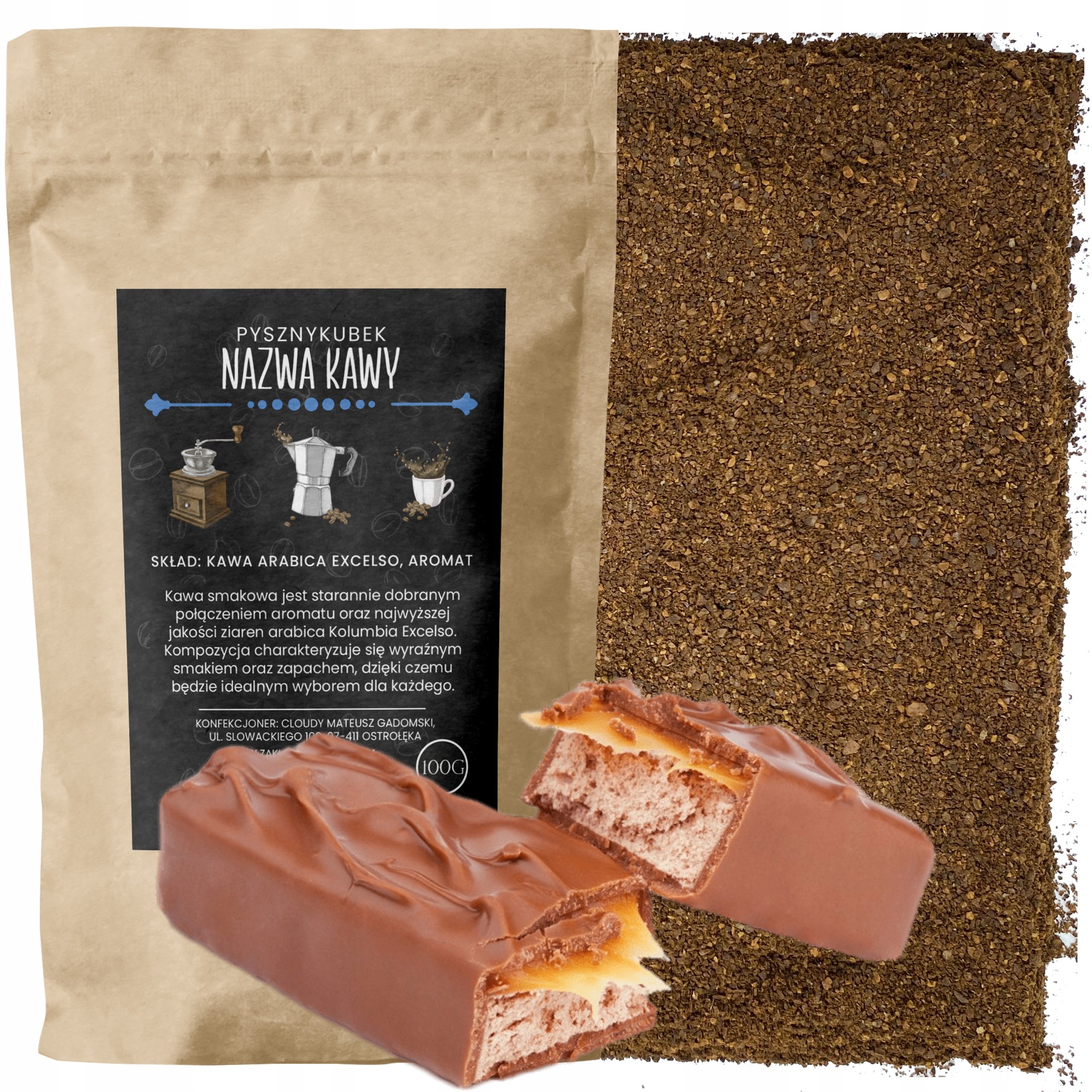 Kawa Mielona smakowa Snickerss 1000G 1KG arabica karmel