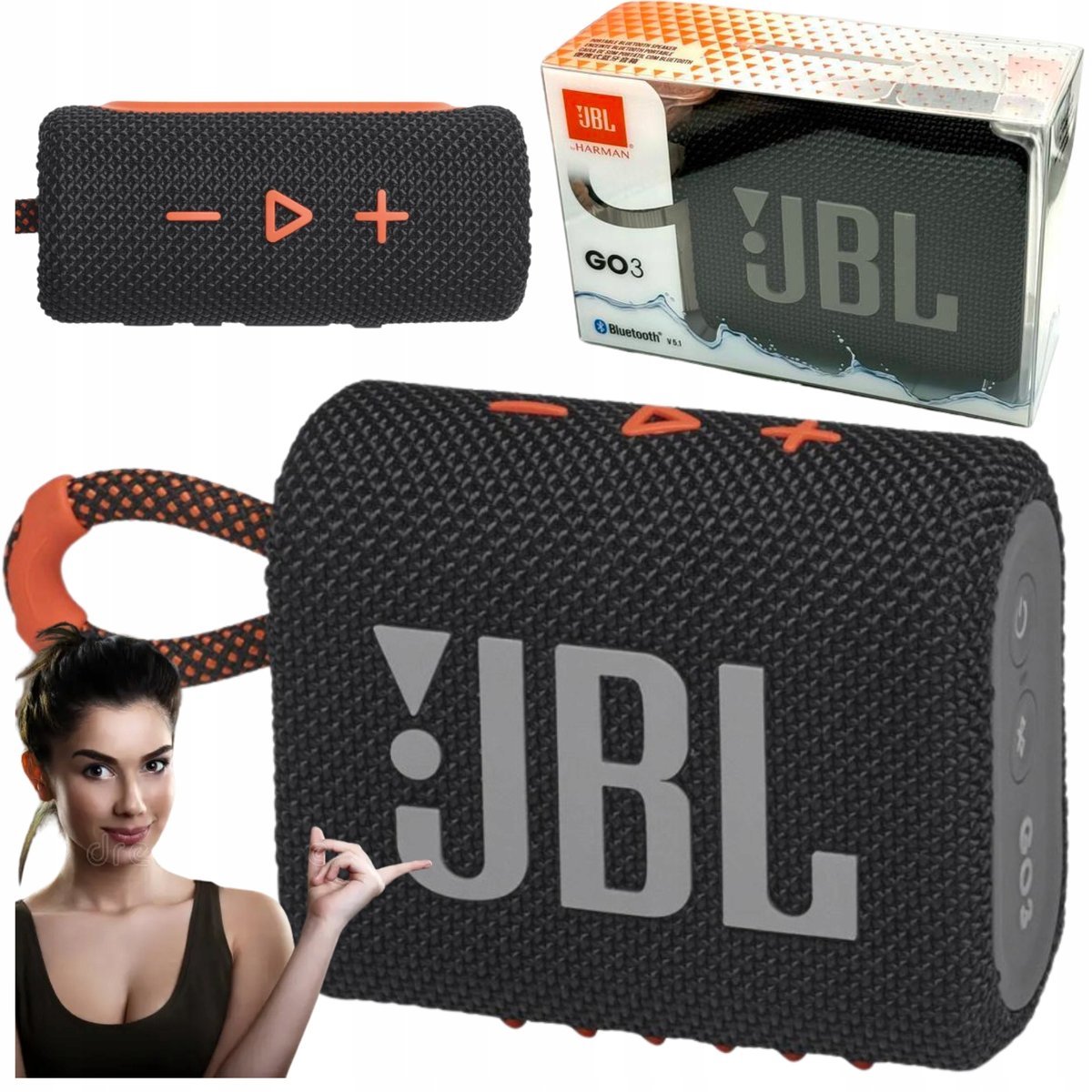 Oryginalny Głośnik przenośny JBL GO 3 ECO Czarno pomarańczowy 4,2 W Hit