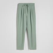 Spodnie damskie - Reserved - Gładkie spodnie z wiązaniem - Zielony - miniaturka - grafika 1