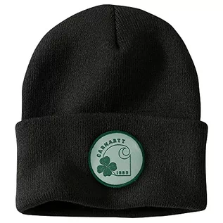 Czapki damskie - Carhartt Męska czapka z dzianiny Shamrock Patch Beanie, czarny, jeden rozmiar - grafika 1