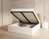 Łóżka - Łóżko do sypialni GRENADA białe z pojemnikiem i stelażem podnoszonym - 160x200 - TRINITY - Kremowy - miniaturka - grafika 1