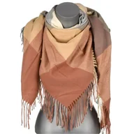 Apaszki i szaliki damskie - Chusta damska bawełniana ciepła w KRATĘ z frędzlami AXD-13N-7 jasny brąz - miniaturka - grafika 1