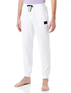 Spodenki męskie - HUGO Męskie spodnie do biegania z bawełny organicznej z nadrukiem logo typu split, White100, XL - grafika 1