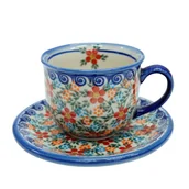 Filiżanki - Ceramiczna filiżanka ze spodkiem Ceramika Bolesławiec - miniaturka - grafika 1