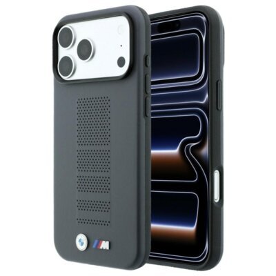 Etui BMW M Blue Perfo Metal Logo MagSafe do Apple iPhone 17 Pro Max/18 Pro Max Szary