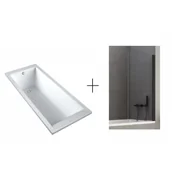 Wanny - CALDO DPL531WL + DS-0036 CALDO SCHEDPOL Wanna akrylowa SLIM 150x70x37cm + Parawan wannowy CALDO BLACK 70X140 skrzydło pojedyncze uchylne szkło czyste 6mm z powłoką - miniaturka - grafika 1