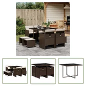 Meble ogrodowe - The Living Store 9-cz. zestaw mebli ogrodowych z poduszkami - brązowy - rattan PE - Meble Ogrodowe - miniaturka - grafika 1