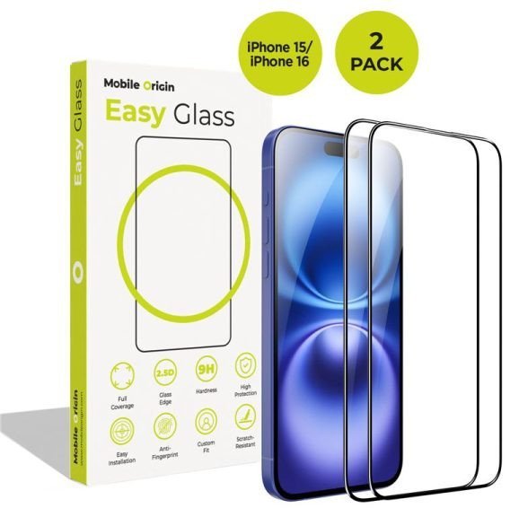 Mobile Origin EasyGlass iPhone 15/iPhone 16, 2 pack