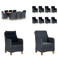 Meble ogrodowe - vidaXL 9-częściowy ogrodowy zestaw jadalniany z poduszkami z ciemnoszarego rattanu - Zestaw mebli ogrodowych - Zestawy mebli ogrodowych - Stół i krzesło ogrodowe - Stoły i krzesła ogrodowe - miniaturka - grafika 1