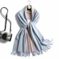 Apaszki i szaliki damskie - SZAL SZALIK kaszmir 100% kaszmirowy niebieski pudrowy różowy - miniaturka - grafika 1