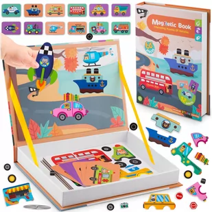 Ricokids, Książka magnetyczna edukacyjna pudełko puzzle układanka Pojazdy - Układanki dla dzieci - miniaturka - grafika 1