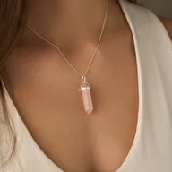 Naszyjniki - Naszyjnik "Mystical Rose Quartz" ozdobiony dużym kamieniem kwarcem różowym- srebro 925 - miniaturka - grafika 1