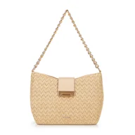 Torebki damskie - Damska torebka crossbody pleciona beżowo - złota - miniaturka - grafika 1