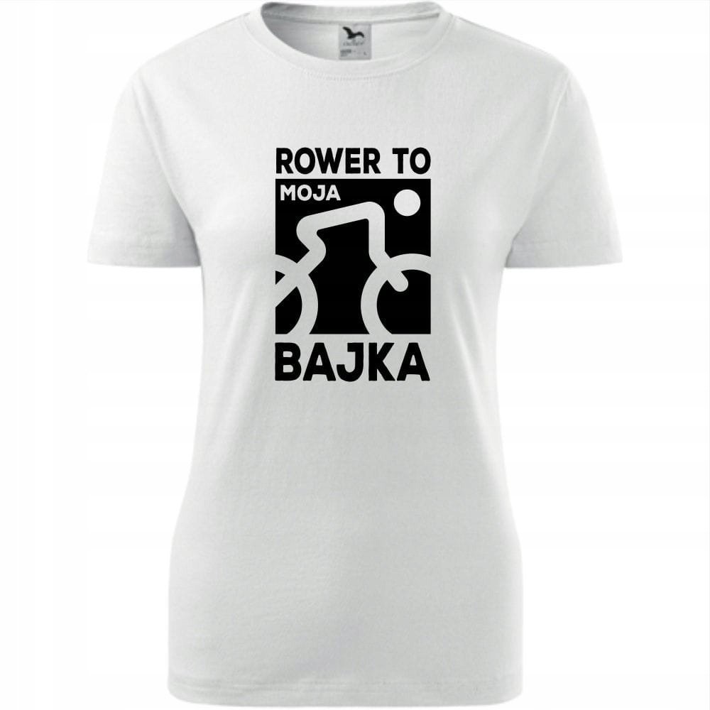 Damska Koszulka Nadruk Rowerowa Rower to moja bajka Prezent dla Rowerzystki biały S
