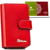 Portfele - Skórzany damski portfel Peterson błyszczący pojemna portmonetka RFID na karty i gotówkę, czerwony - miniaturka - grafika 1