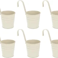 Donice - 6 szt. metalowych doniczek wiszących o średnicy 10 cm, mała wisząca doniczka do wewnątrz i na zewnątrz, na balkon – z odpinanymi haczykami – beżowa - miniaturka - grafika 1