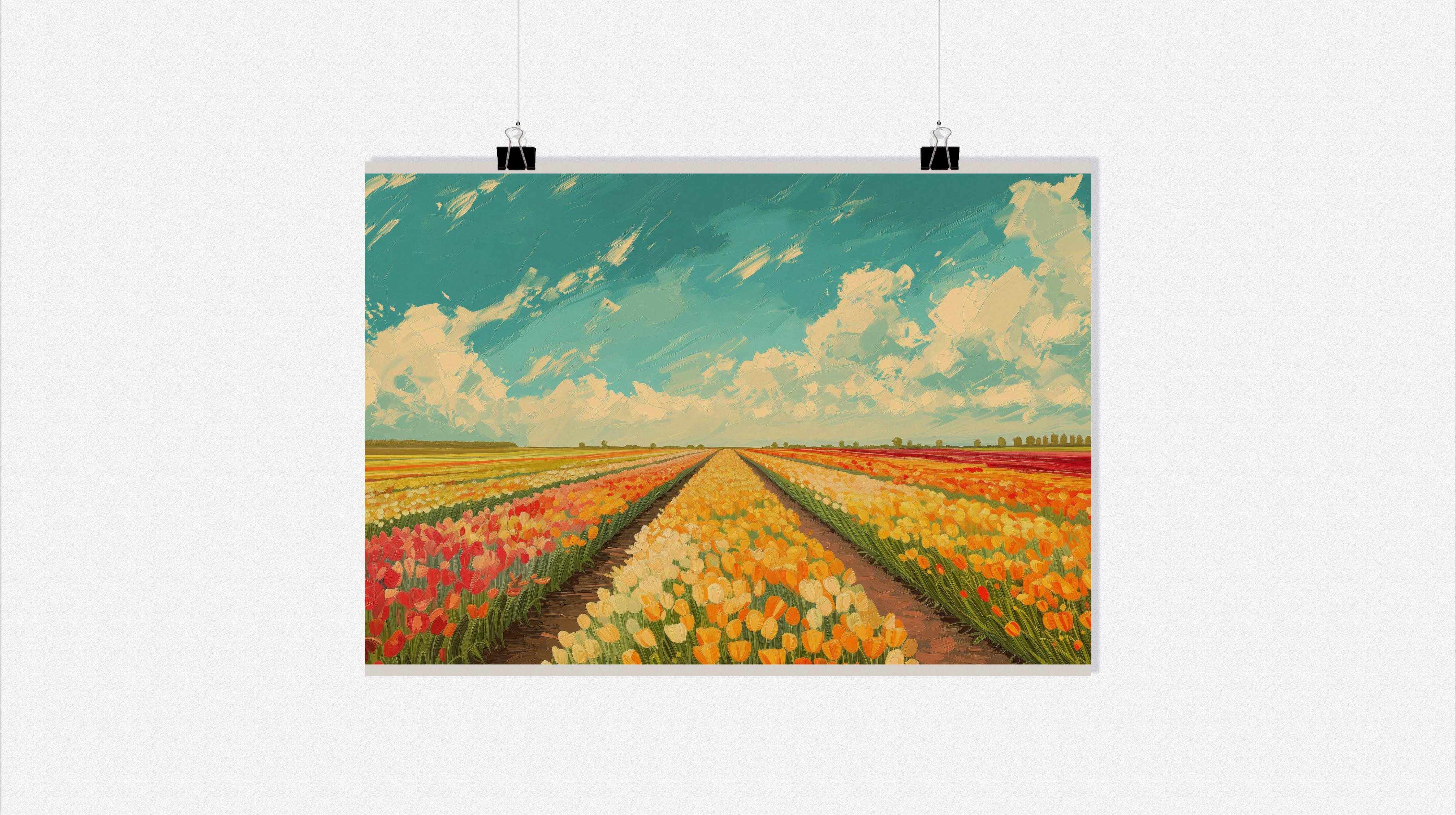 Plakat Pole Tulipanów - Plakat Farma Tulipanów - Plakat Kwiaty - Plakat Natura - Kolorowy Plakat - Plakat Malarski - 91x61cm - Idealny do oprawienia w ramę