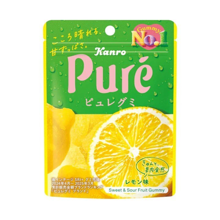 PURE GUMI LEMON - SŁODKO-KWAŚNE ŻELKI O SMAKU CYTRYNOWYM, KANRO 56g