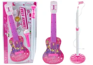 Instrumenty muzyczne dla dzieci - Zestaw Gitara Elektryczna Statyw z Mikrofonem Na Baterie Różowe - miniaturka - grafika 1