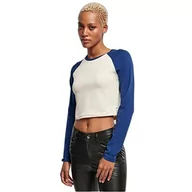 Koszulki i topy damskie - Urban Classics Damska koszulka z długim rękawem Organic Cropped Retro Baseball Longsleeve, biały piasek/kosmiczny błękit, 5XL - miniaturka - grafika 1