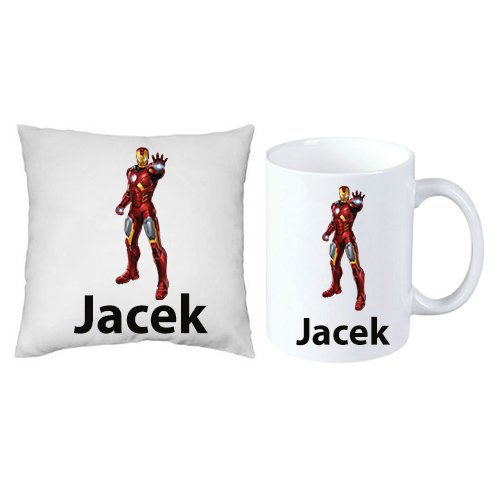 Iron Man Marvel ZESTAW PODUSZKA + KUBEK + IMIĘ