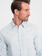 Koszule męskie - Ombre Klasyczna męska bawełniana koszula SLIM FIT w rybki - błękitna V4 OM-SHCS-0156 XXL - miniaturka - grafika 1