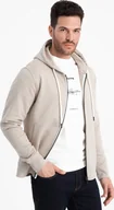 Bluzy męskie - Ombre Bluza męska dresowa BASIC rozpinana z kapturem - jasnobeżowa V1 OM-SSBZ-0178 S - miniaturka - grafika 1
