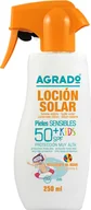 Balsamy i kremy do opalania - Balsam do opalania Agrado Locion Solar SPF50 Kids Pistola 250 ml (8433295073121) - miniaturka - grafika 1