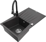 Zlewozmywaki z baterią - Mexen Cesar zlewozmywak granitowy 1-komorowy z ociekaczem i baterią kuchenną Elia, czarny nakrapiany - 6514-76-670101-70 - miniaturka - grafika 1