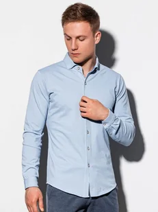 Koszula męska dzianinowa z długim rękawem - niebieska V3 K540 - Ombre Clothing - Koszule męskie - miniaturka - grafika 1