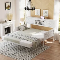 Sofy i kanapy - Sofa z łóżkiem z kutego żelaza 90x200cm - z rozkładaną sofą - ze schowkiem + gniazdko wielofunkcyjne - biała (bez materaca) - miniaturka - grafika 1