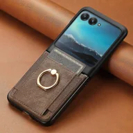 Etui i futerały do telefonów - Skórzane etui na telefon w stylu retro do Motorola Razr 50 Ultra / Razr 50 z gniazdem na kartę i pierścieniem Brown - miniaturka - grafika 1