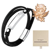 Bransolety męskie - Bransoletka męska z grawerem potrójna czarna skóra - miniaturka - grafika 1