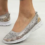 Baleriny - Srebrne ażurowe skórzane baleriny damskie Vinceza 95324 - miniaturka - grafika 1