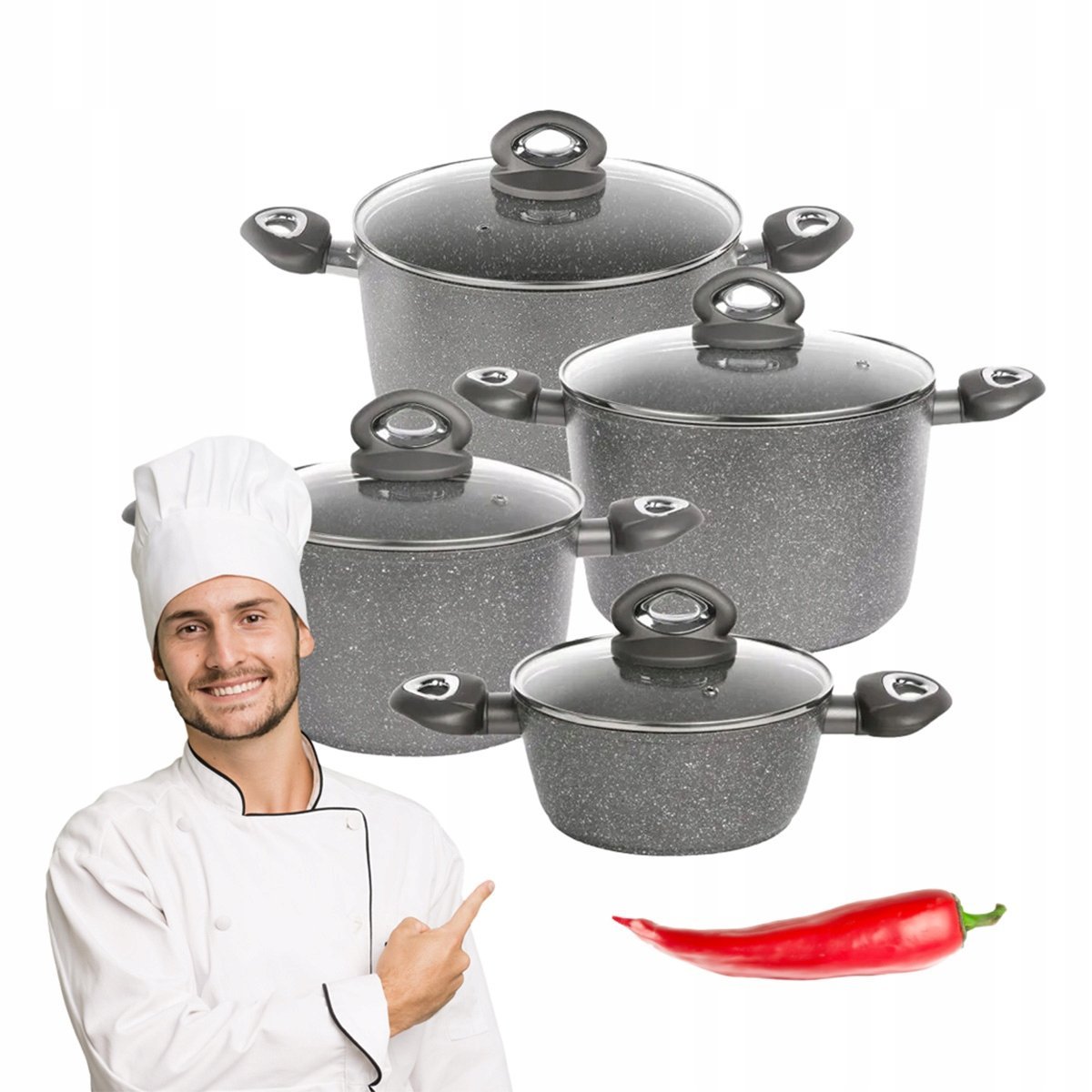 Zestaw komplet garnków trwała powłoka Valdinox Rock 8 el. na indukcję i gaz