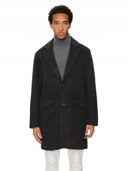 JACK&JONES CZARNY PŁASZCZ KLASYCZNY MĘSKI Z KOŁNIERZEM XL J7A