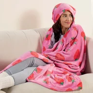 Koce - Koc z kapturem 130 x 170 cm Smukee Home, truskawki, różowy - miniaturka - grafika 1