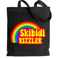 Torby i wózki na zakupy - TORBA CZARNA SHOPER ŚMIESZNE PREZENT RIZZLER SKIBIDI MŁODZIEŻOWE SŁOWO WZ - miniaturka - grafika 1