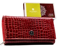 Portfele - Portfel damski na karty skórzany czerwony PETERSON rfid stop lakierowany duży poziomy na zatrzask - miniaturka - grafika 1