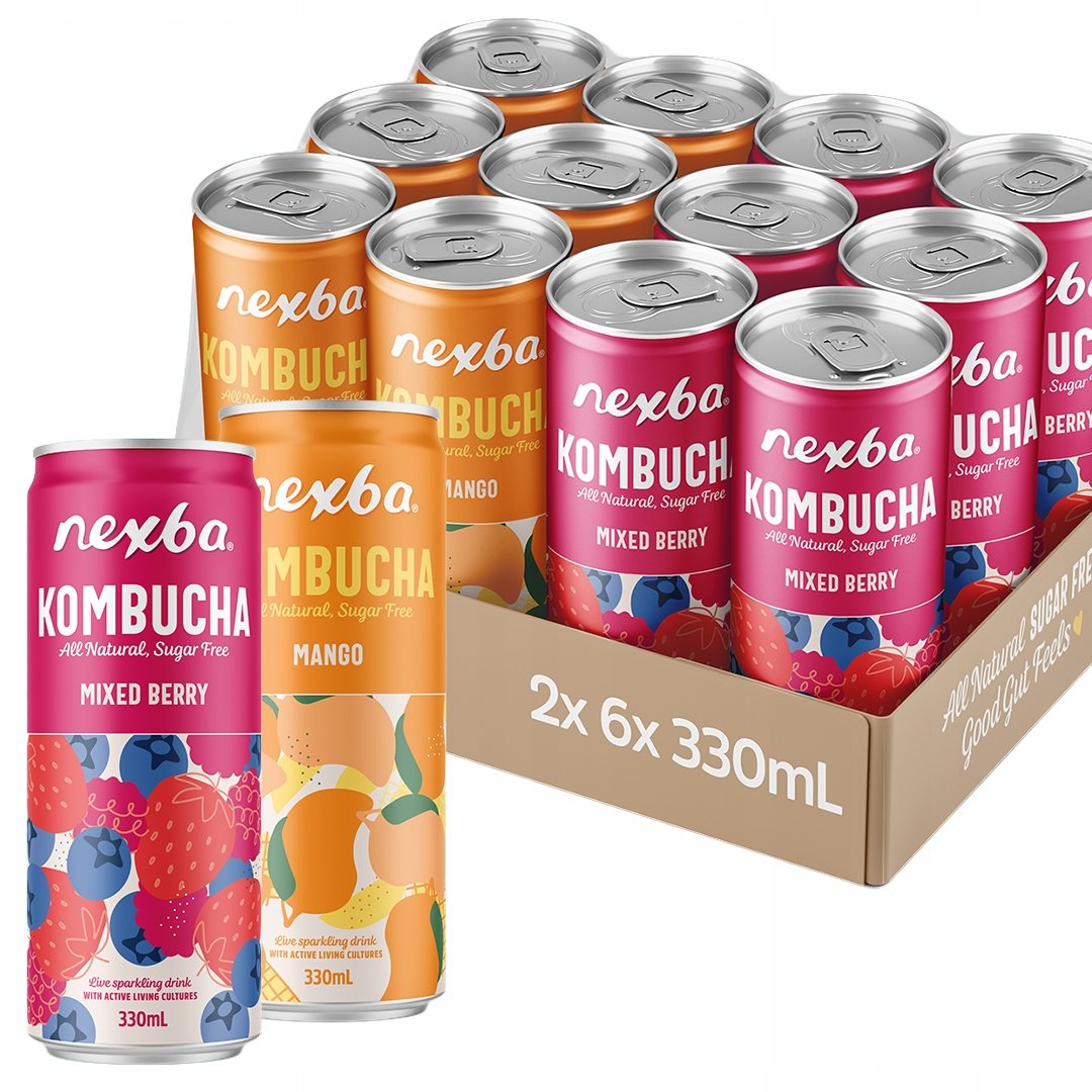 Kombucha napój fermentowana herbata Nexba Berry i Mango 330 ml x11 1