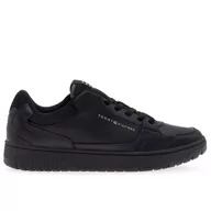 Trampki męskie - Buty Tommy Hilfiger TH Basket Core Leather FM0FM04727-BDS - czarne - miniaturka - grafika 1