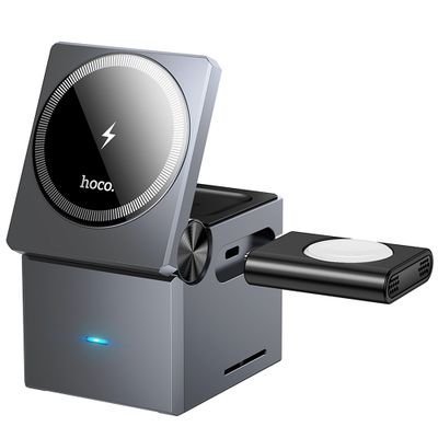HOCO ładowarka indukcyjna 3w1 kompatybilna z MagSafe 15W CQ8 prosta czarna