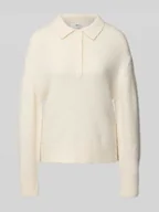 Swetry damskie - Sweter z dzianiny z wykładanym kołnierzem i listwą guzikową - miniaturka - grafika 1