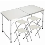 Meble turystyczne - Stolik kateringowy składany z 4 krzesłami meble turystyczne zestaw kremowy - miniaturka - grafika 1