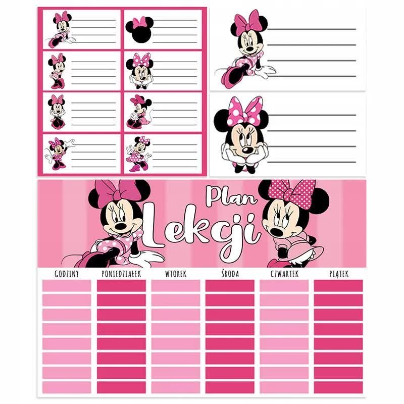 Zestaw PLAN LEKCJI + NAKLEJKI Na Zeszyt Podręcznik Dla Fana MINNIE MOUSE